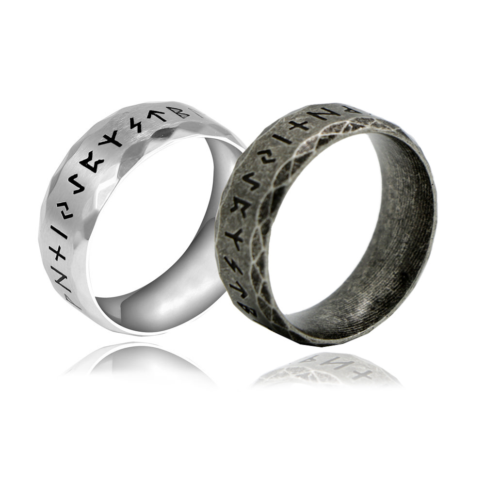 Cross-border new titanium steel rune ring retro men's Nordic Viking text ring wholesale SA1155