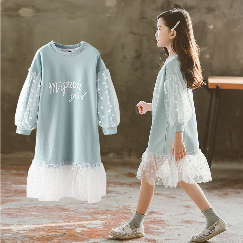 Girls' Spring and Autumn Dress 2022 New Children's Baby Girl Stylish Sweater Long Sleeve Princess Yarn Dress for Little Girls