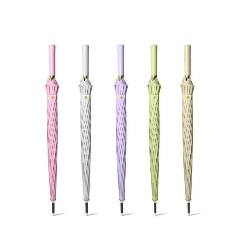 Small fresh 16 bone straight rod hook automatic waterproof umbrella wholesale long handle men's and women's umbrella large straight handle