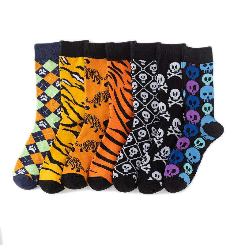 Casual Four Seasons Socks European and American Men's Tiger Cartoon Socks Wholesale Tiger Year Cotton Mid-tube Socks Women's Leopard Print Cross-border Animal Socks