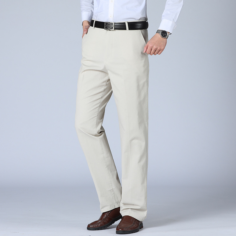Pure Cotton Casual Pants Men's Spring and Summer Thin Business Middle-aged and Elderly Dad's Straight Middle-Waist Men's Long Pants