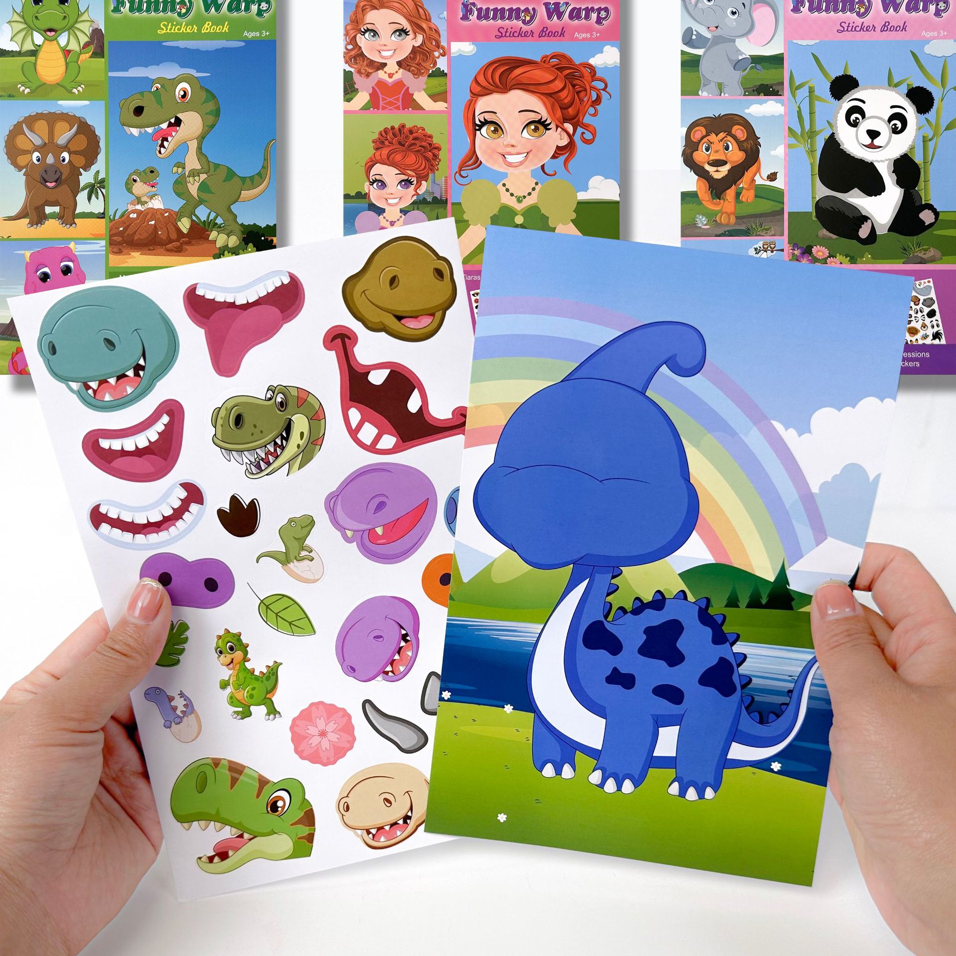Cross-border Fun diy Children's Sticker Focus Animal Dinosaur Elephant Panda Face-changing Princess Dress-up Sticker Book