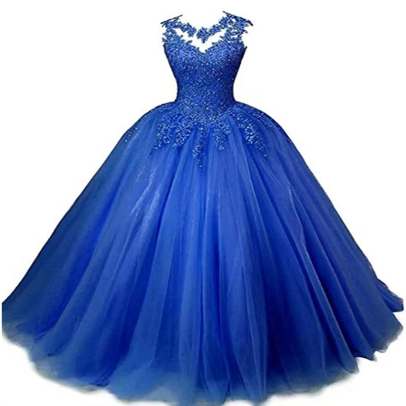 Cross-border Foreign Trade Evening Dress Blue 2025 New Style Elegant Student Art Examination Dress Women's Long Bel canto Solo Performance