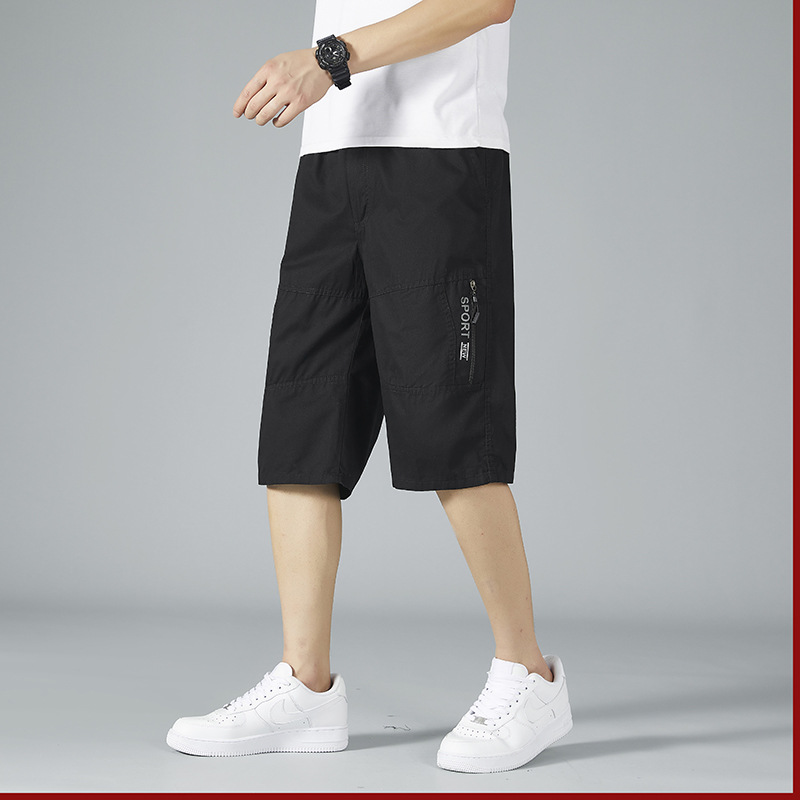 Cotton cropped pants middle-aged men's cotton shorts dad summer thin casual pants beach loose plus size Middle pants