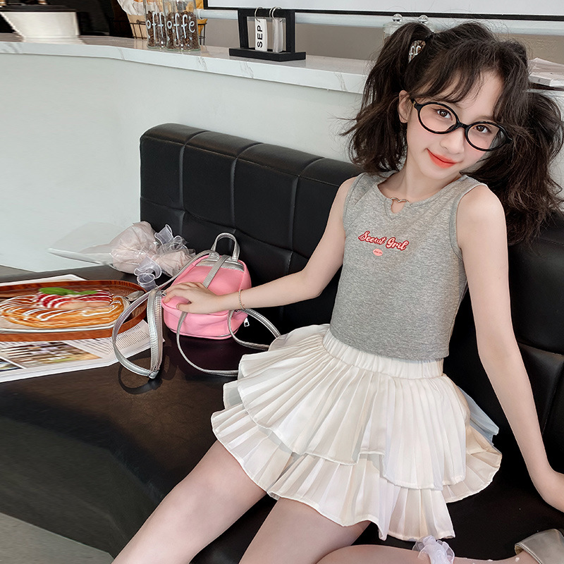 Girls' dress 2024 New Summer Cake Skirt suit Children's Summer Fashionable Western Style Skirt Big Children's Short Skirt