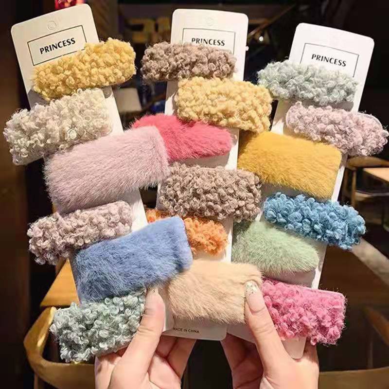 Korean ins Autumn and Winter New Style Mink Hair Love Hair Clip Drop Clip Side Bangs BB Clip Lamb Hair Hair Clip for Women