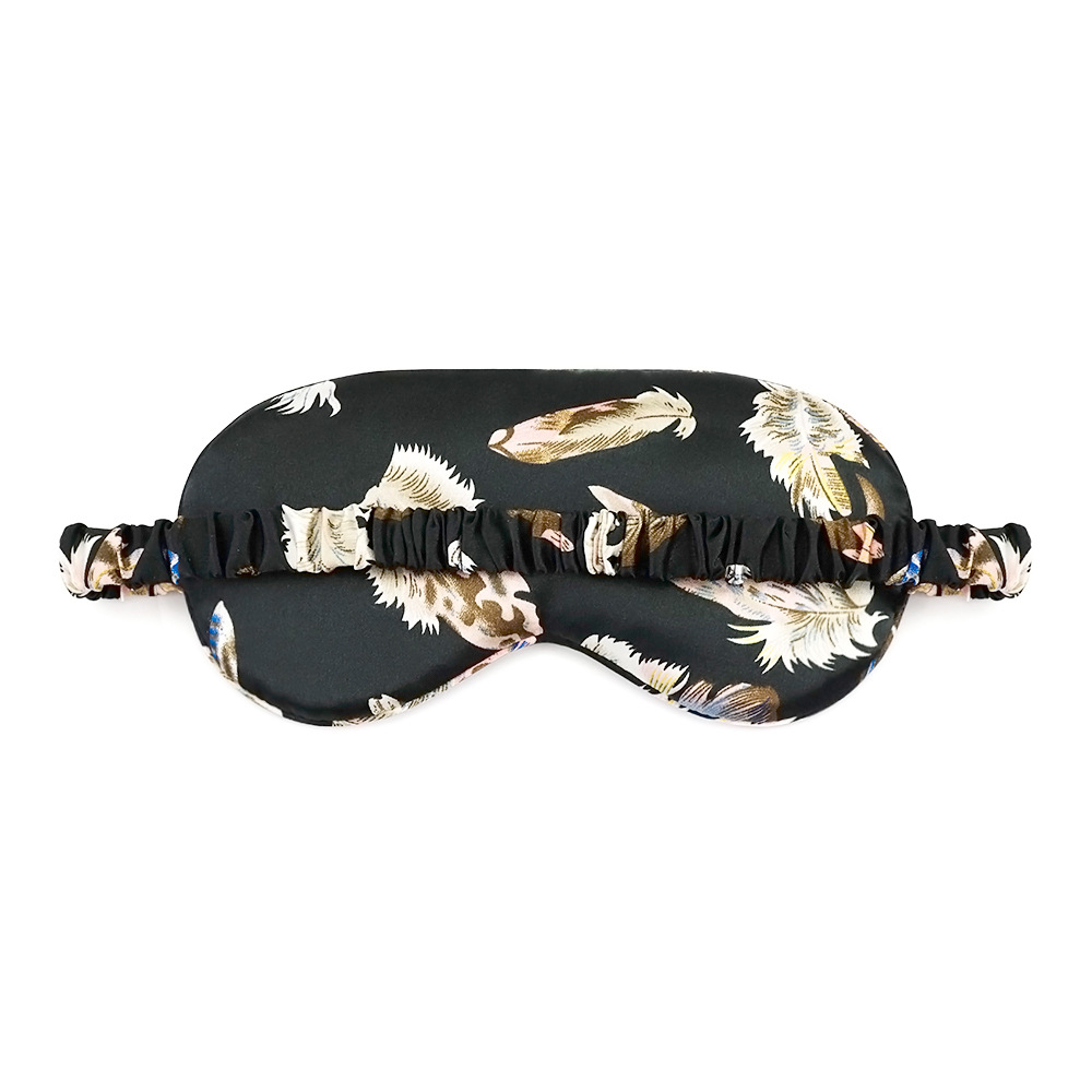 Black imitation silk eye mask wholesale fashion feather digital printing shading sleep double silk eye mask