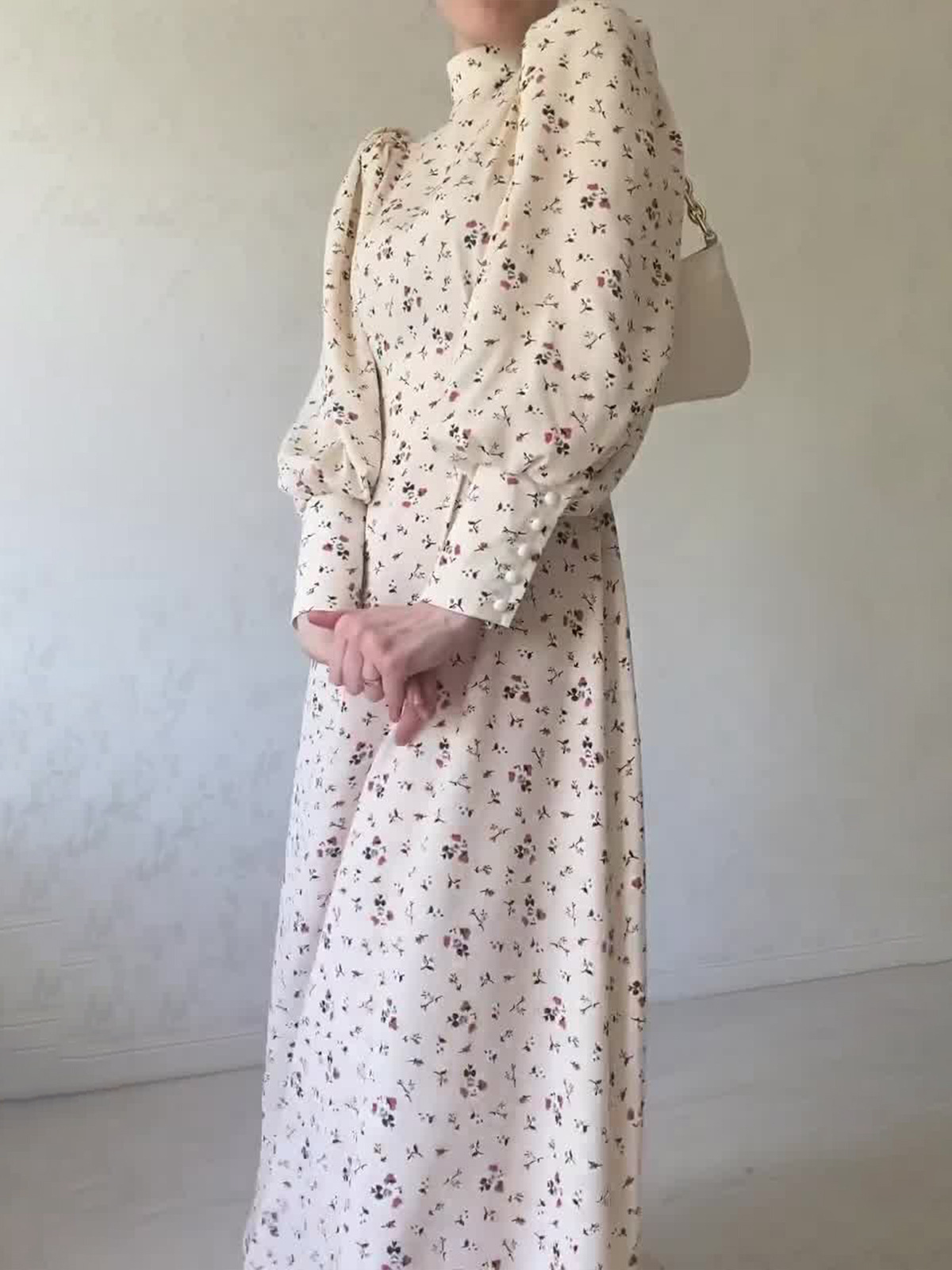 Amazon European and American 2023 autumn gentle style loose lace-up floral dress sense long sleeve dress
