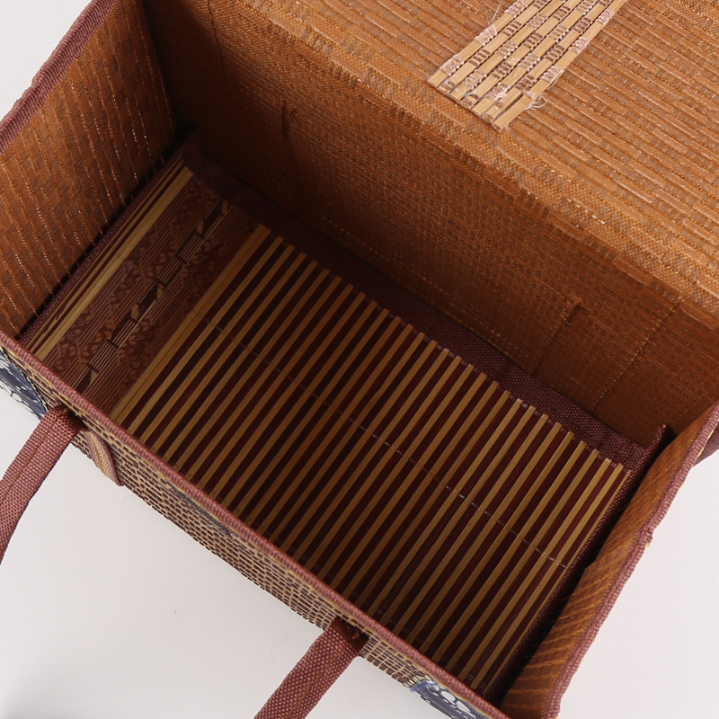 Classic Gift Bag Rectangular Brown Carbonized Zongzi Moon Cake Snacks Bamboo Basket Bamboo Packaging Bamboo Basket Creative