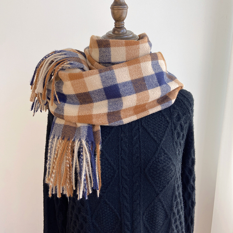 Scarf Women's Winter Korean-style All-match Retro Elegant Chessboard Plaid Scarf Imitation Cashmere Student Warm Dual-use Shawl