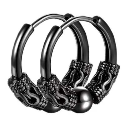 Trendy Korean version of earrings men's domineering personality dragon pattern National Wind totem earrings titanium steel 304 round wire ear buckle manufacturers