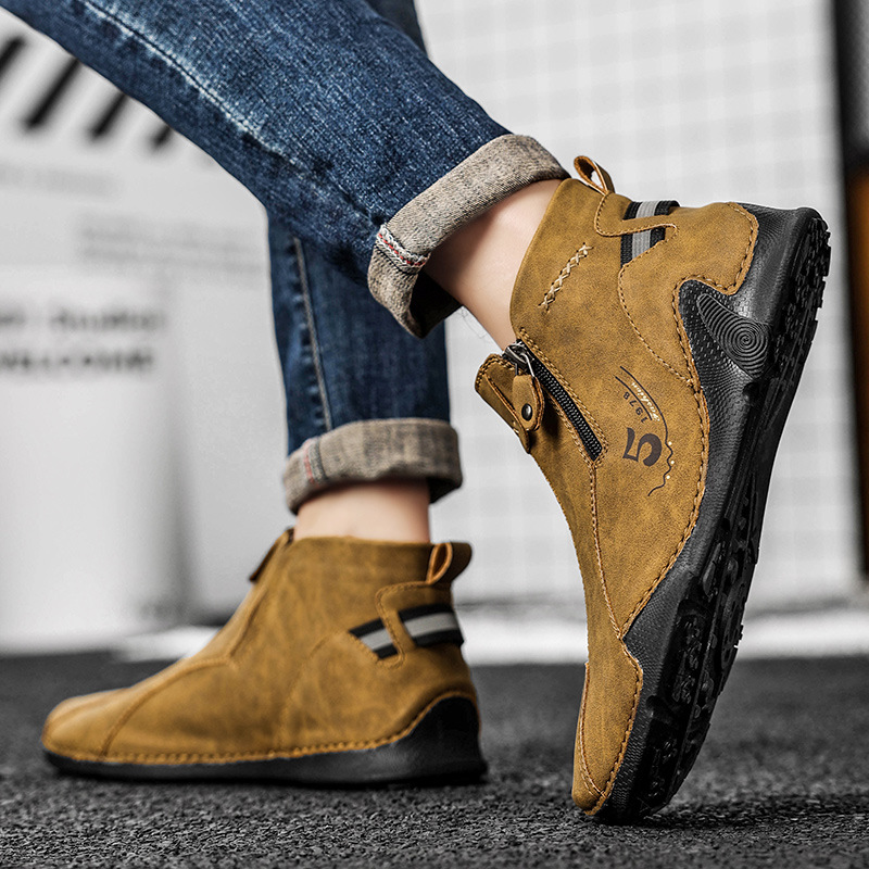 Autumn and Winter 2022 new high-top Martin boots leather plus size men's shoes Korean-style outdoor cotton-padded warm zipper men's shoes