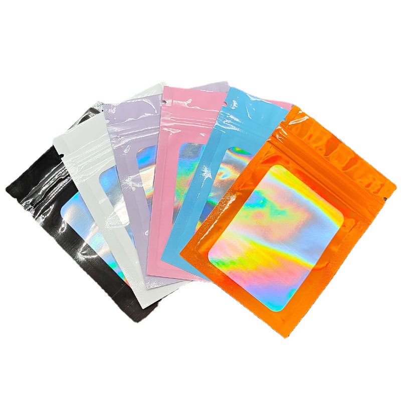 Purple Laser Self-sealing Bag Aluminum Foil Laser Window Transparent Bone Bag Colorful Packaging Bag Flash Jewelry Sealed Bag