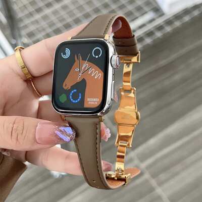 New Small Waist for apple Watch 8 Strap Butterfly Buckle Thin Leather apple watch765432 Generation SE