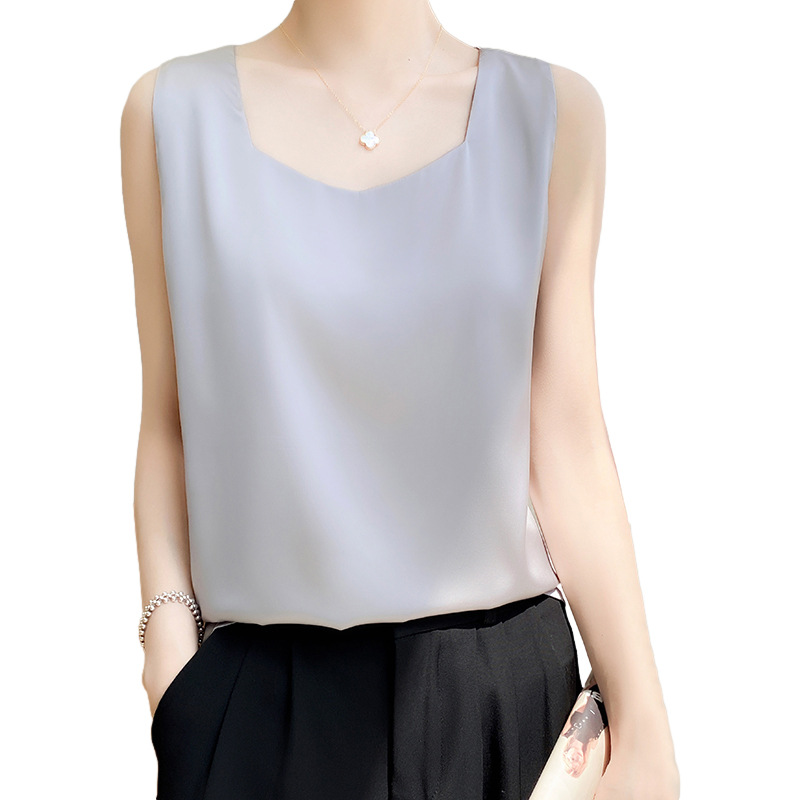 Silk 2024 Spring and Summer Women's New Slim-fit Wide Band V-neck Short Elegant Inner Top Camisole Vest