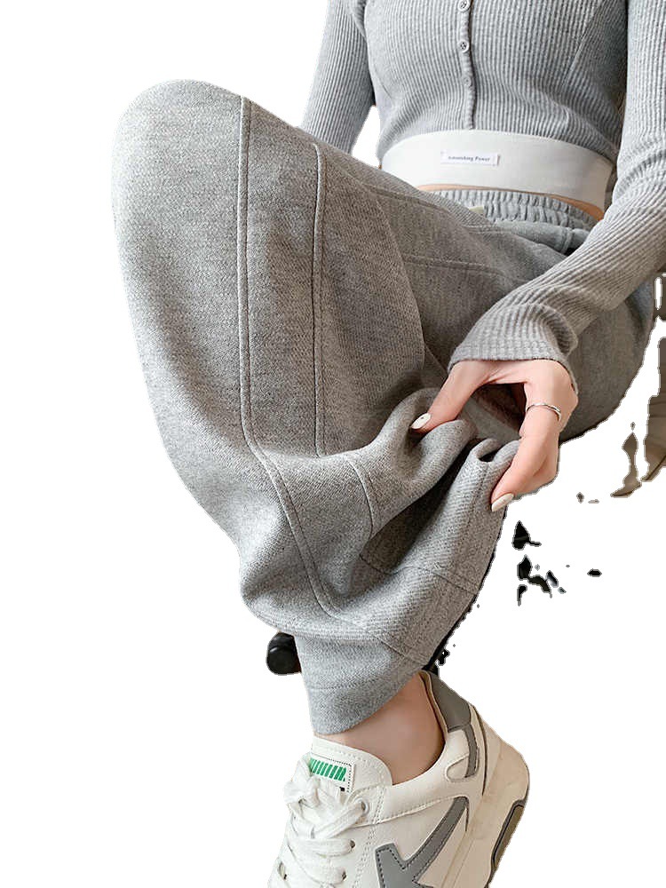 Grey Sports Pants Women's Spring and Autumn 2024 New High Waist Slimming Pants Loose Straight Pants Casual Slimming Wide Leg Pants