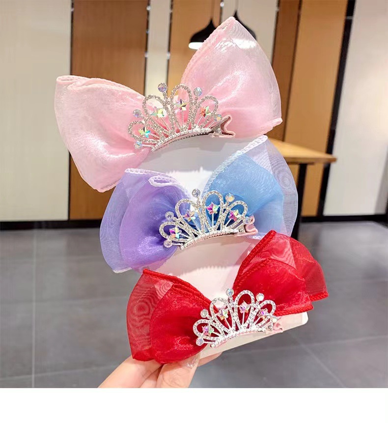 Children's Hair Accessories Princess Korean Crown Headwear Little Girl's New Year Hairpin Red Three-dimensional Bow Hairpin_voghion.com