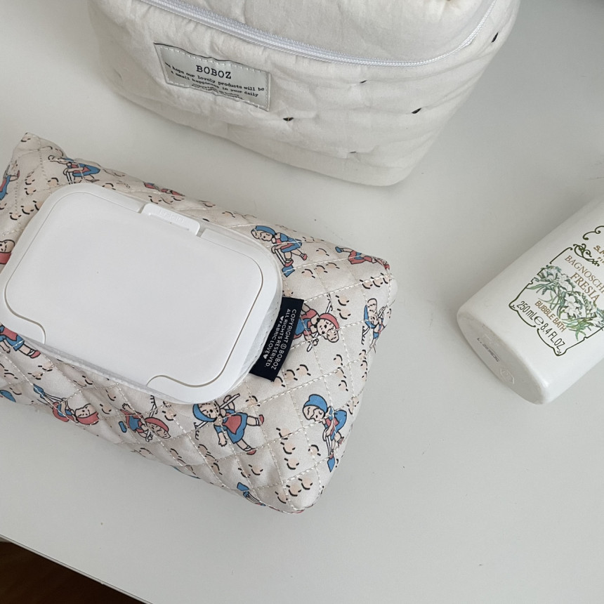 Ins Korean Style Floral Series Wipes Bag Quilted Wipes Cotton Bag Portable Hanging Flip-on Removable Tissue Bag