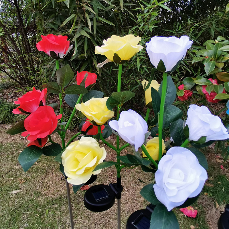 Cross-border new 5 Solar rose LED lights outdoor lawn floor garden artificial flower decorative landscape lights