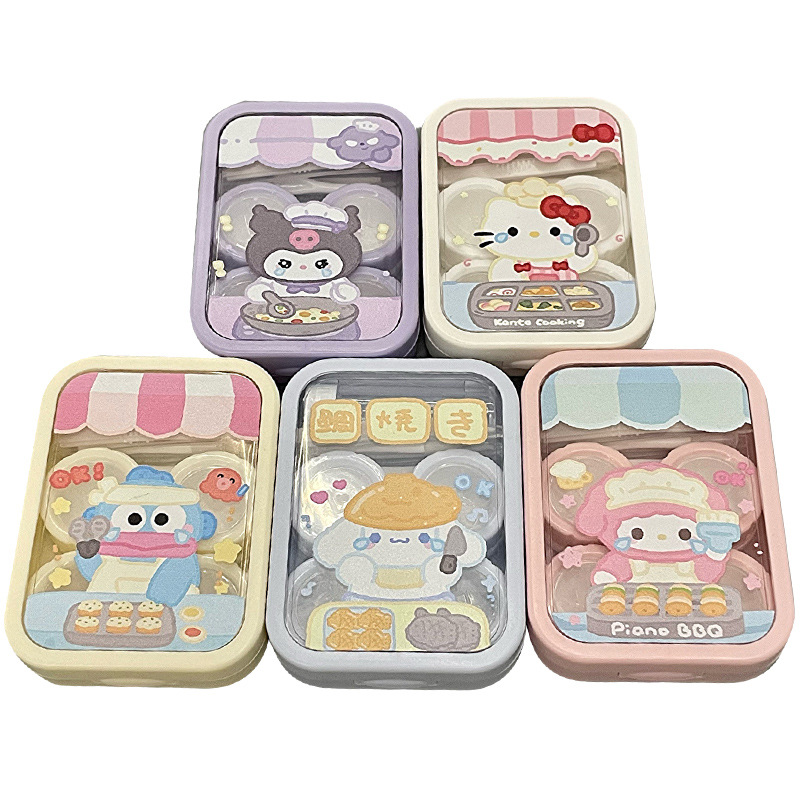 Beautiful Pupil Box Cute Food Cartoon Transparent Contact Lens Companion Box Care Box Two-Pair Storage Box Double Box