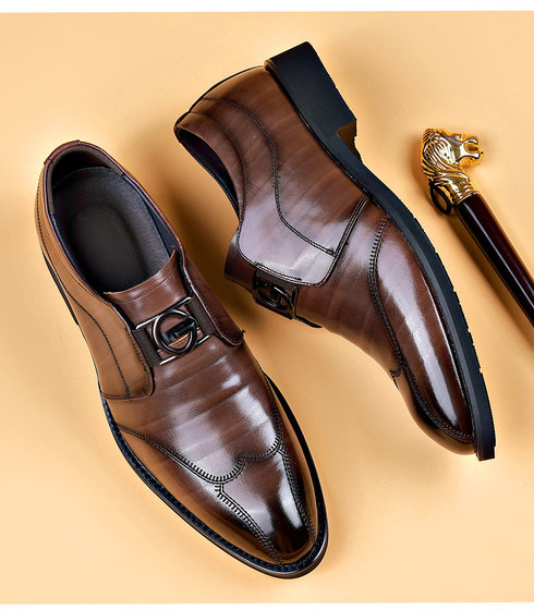 Aofu Shoes 3202 Men's Casual Business Foot Set Embroidered Pointed Toe Leather Shoes OPP Zipper Bag No Shoe Box
