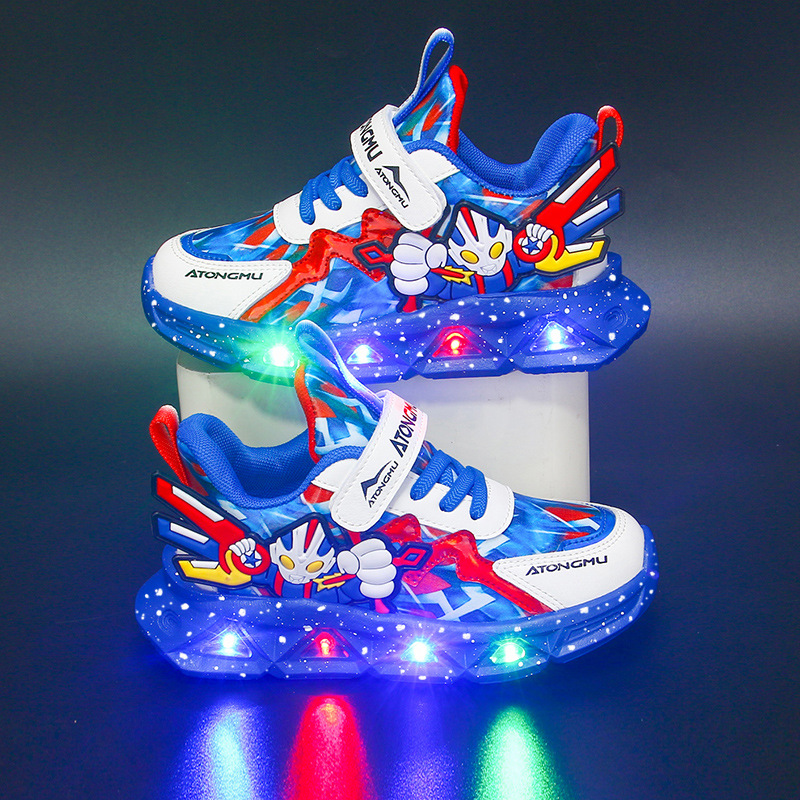 Wholesale children's sneaker with lights men's 2024 autumn and winter new fleece-lined warm boys shoes children's running shoes