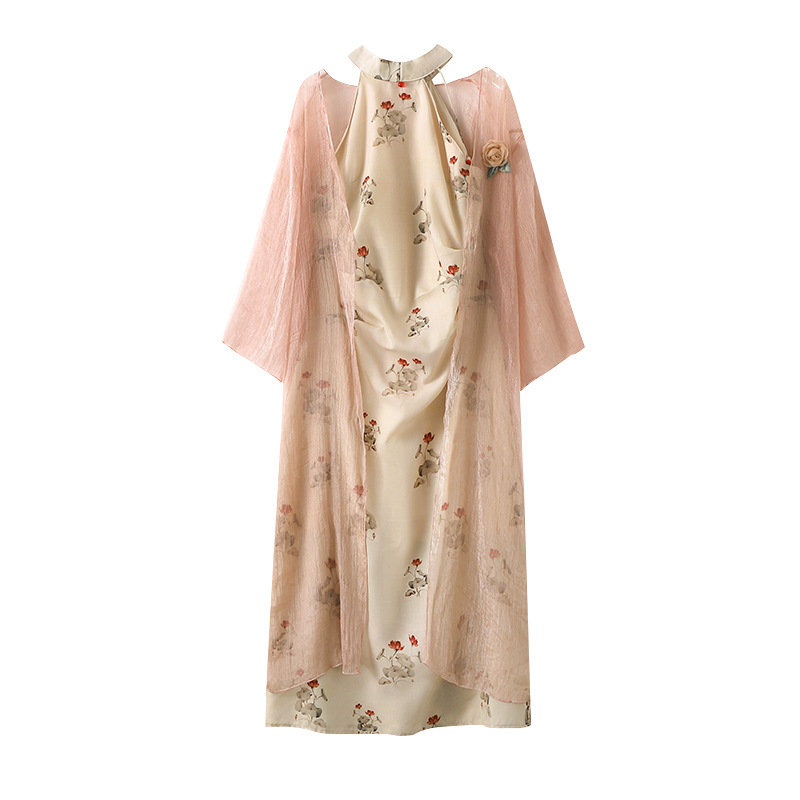 60.00 kg-175.00 kg Large Size Women's Shawl Two-piece Set Spring and Summer 2023 New Fat Girl Chinese Modified Cheongsam Dress