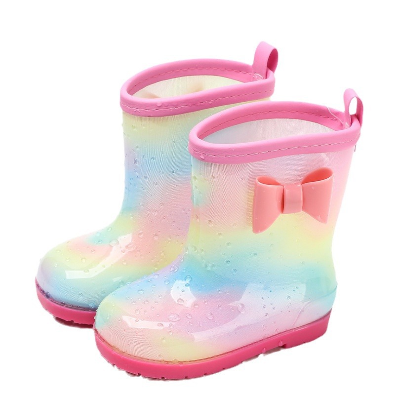 Children's drawstring rain boots girls' cute bow PVC non-slip comfortable mid-calf waterproof lightweight rain boots