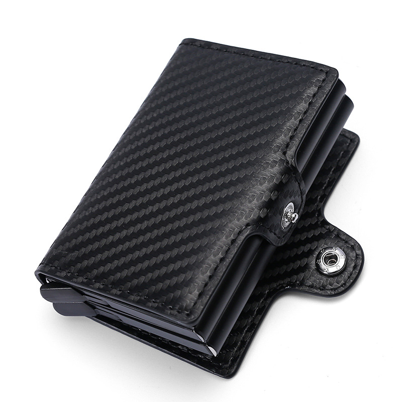 2023 new double-layer aluminum card box card holder men's wear-resistant PU automatic pop-up card holder carbon fiber wallet
