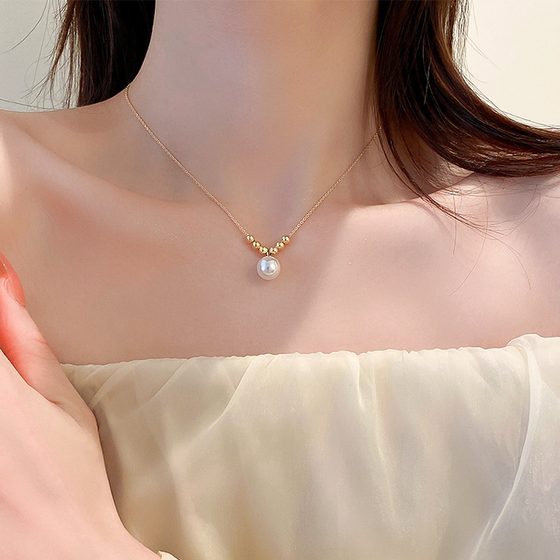 Japanese and Korean Style Simple ins Distinctive Imitation Pearl Necklace Sweet Design Niche High-end All-match Women's Short Collarbone Chain
