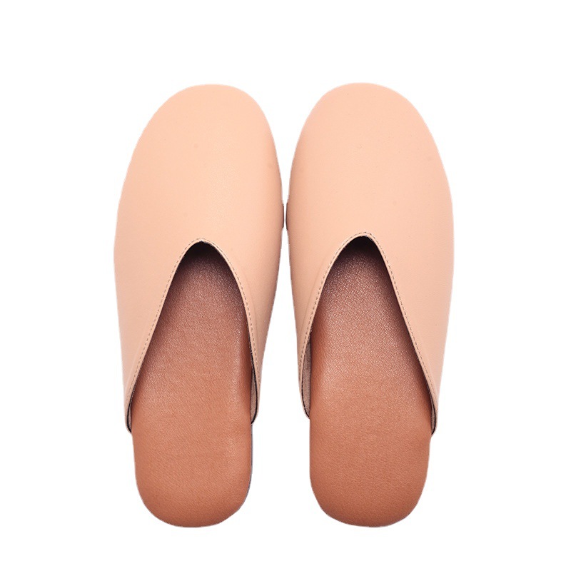 New leather slippers indoor men's closed toe sheepskin women's summer office sandals couple shoes