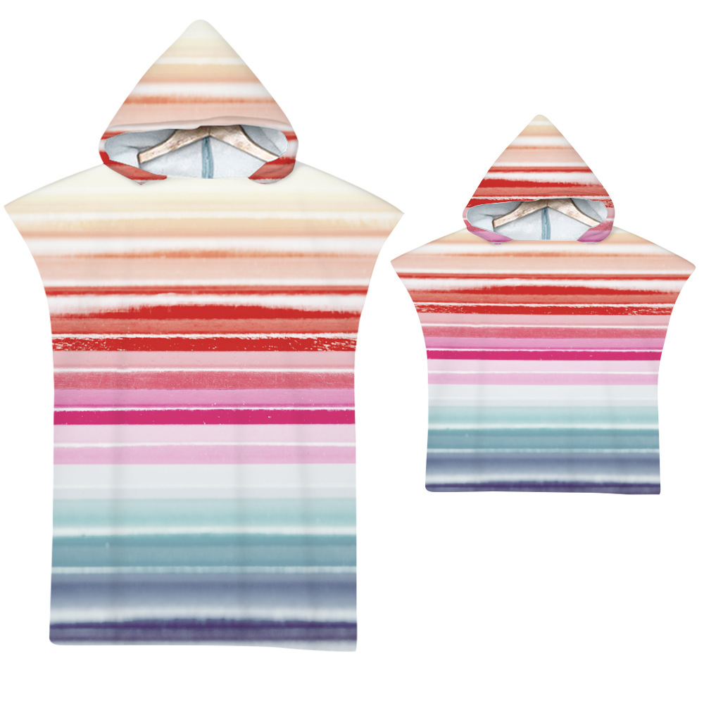 Striped hooded bath towel beach towel cape seaside dressing bathrobe printed hooded bath towel a set