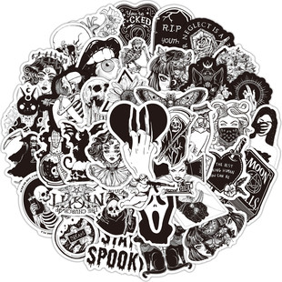 50 Black and White Gothic Stickers Witch Skull Graffiti Stickers Scooter Guitar Water Cup Trolley Case Computer Stickers