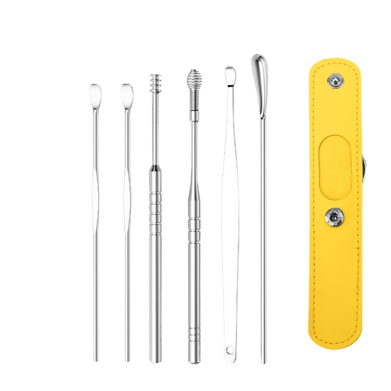 Ear Digging Spoon 6-piece Adult Household Portable Spiral Ear Digging Spoon Set Stainless Steel Ear Digging Tool