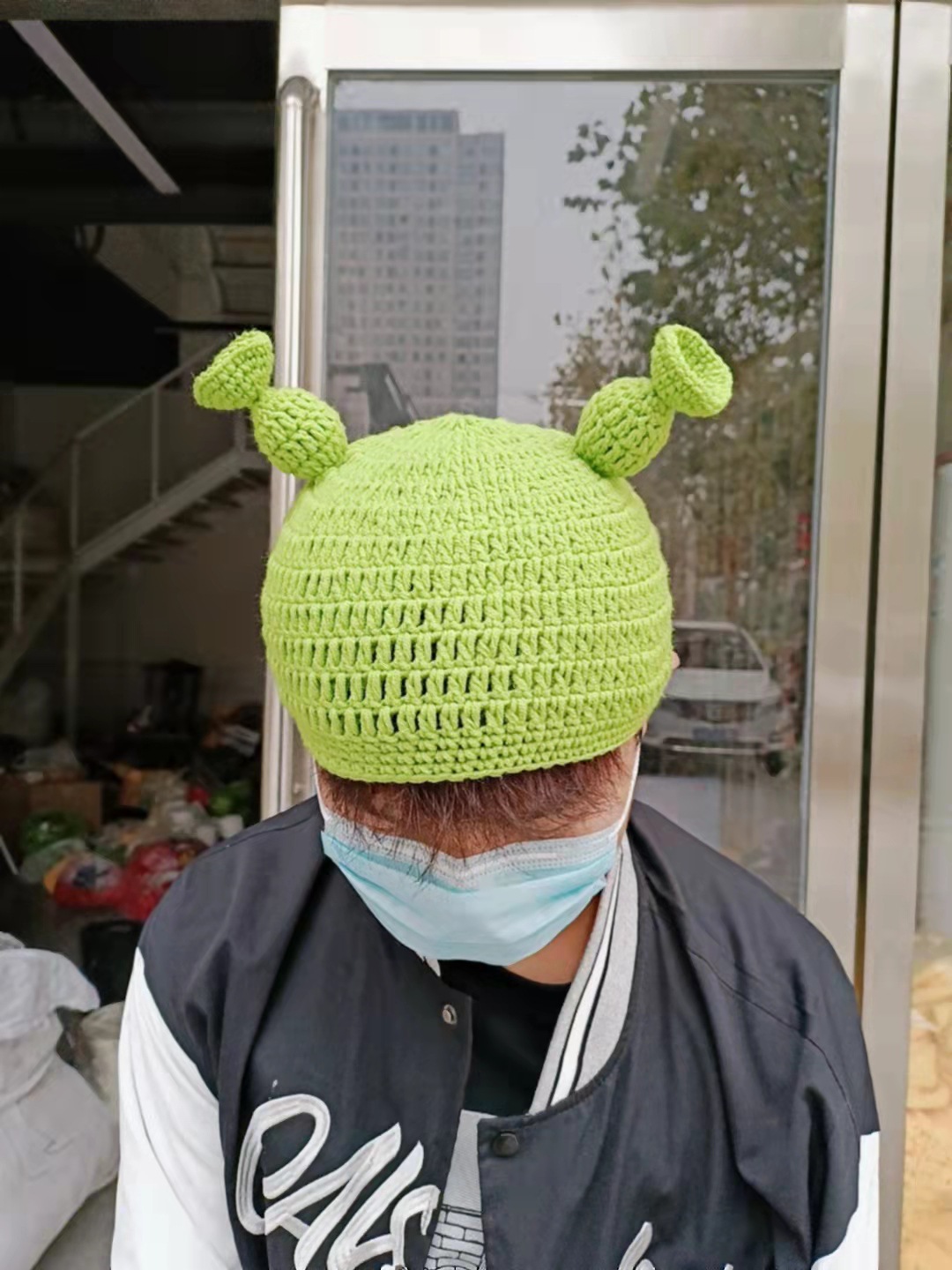 New European and American hand-woven wool adult green Shrek color hat