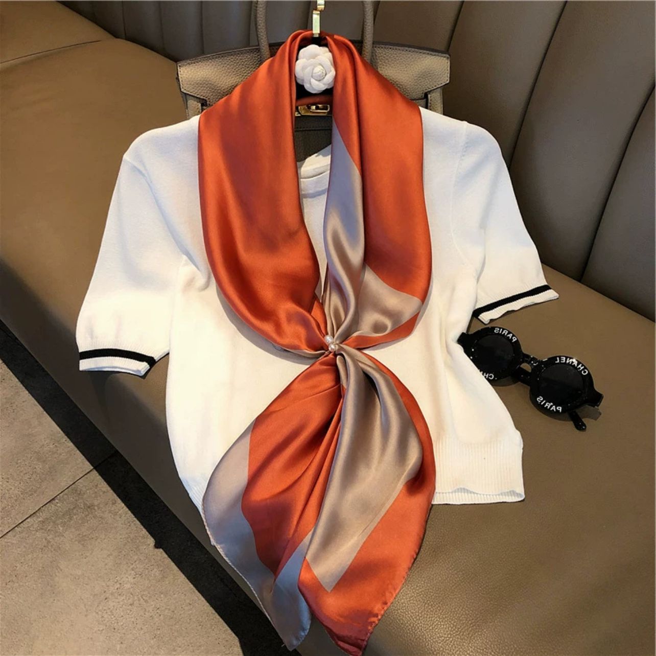 2025 European and American Classic Color Celebrity Elegant Silk Scarf Women's Trendy All-match Silk Scarf Scarf 90 Square Scarf