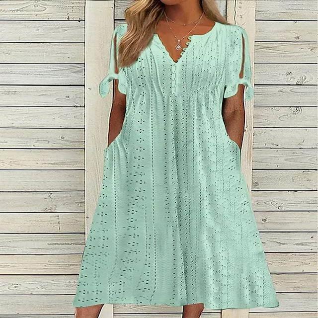 2023 Summer new cross-border European and American women's clothing Amazon women's dress hole hollow V-neck lace frill