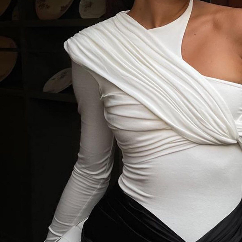 women's clothing irregular one-shoulder one-sleeve pleated personality sexy hot girl jumpsuit fashion