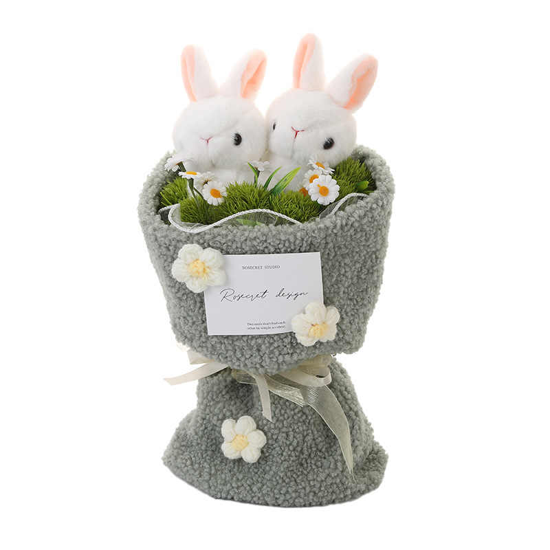 Online celebrity rabbit grass-eating doll plush bouquet Valentine's Day hand-woven bouquet with light for girlfriend