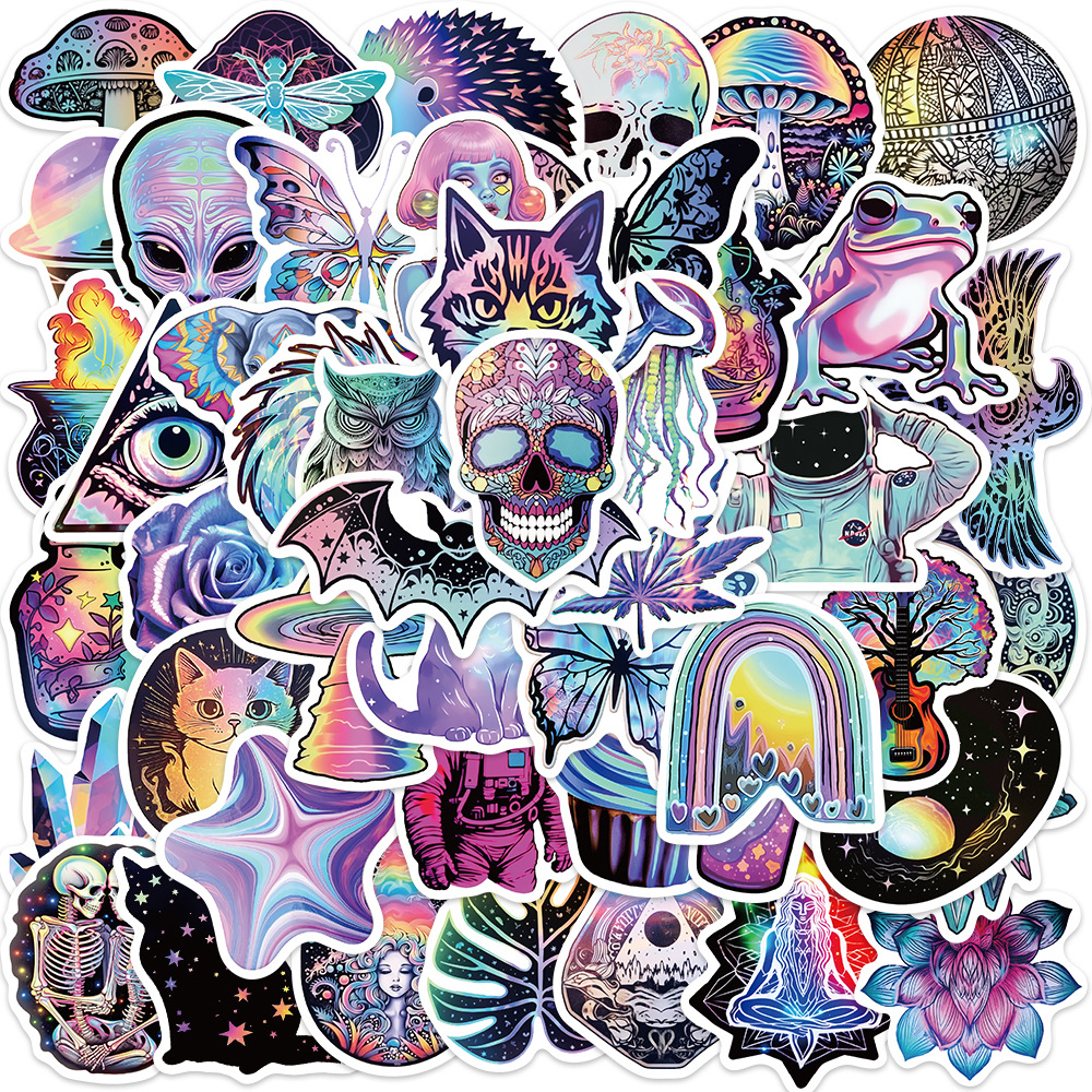 50 cartoon psychedelic mysterious graffiti stickers personalized decoration guitar notebook luggage DIY waterproof wholesale