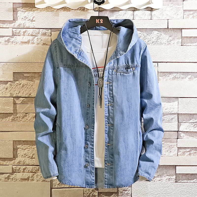 Autumn Japanese denim hooded jacket youth jacket long-sleeved cardigan single-breasted casual outdoor men's clothing