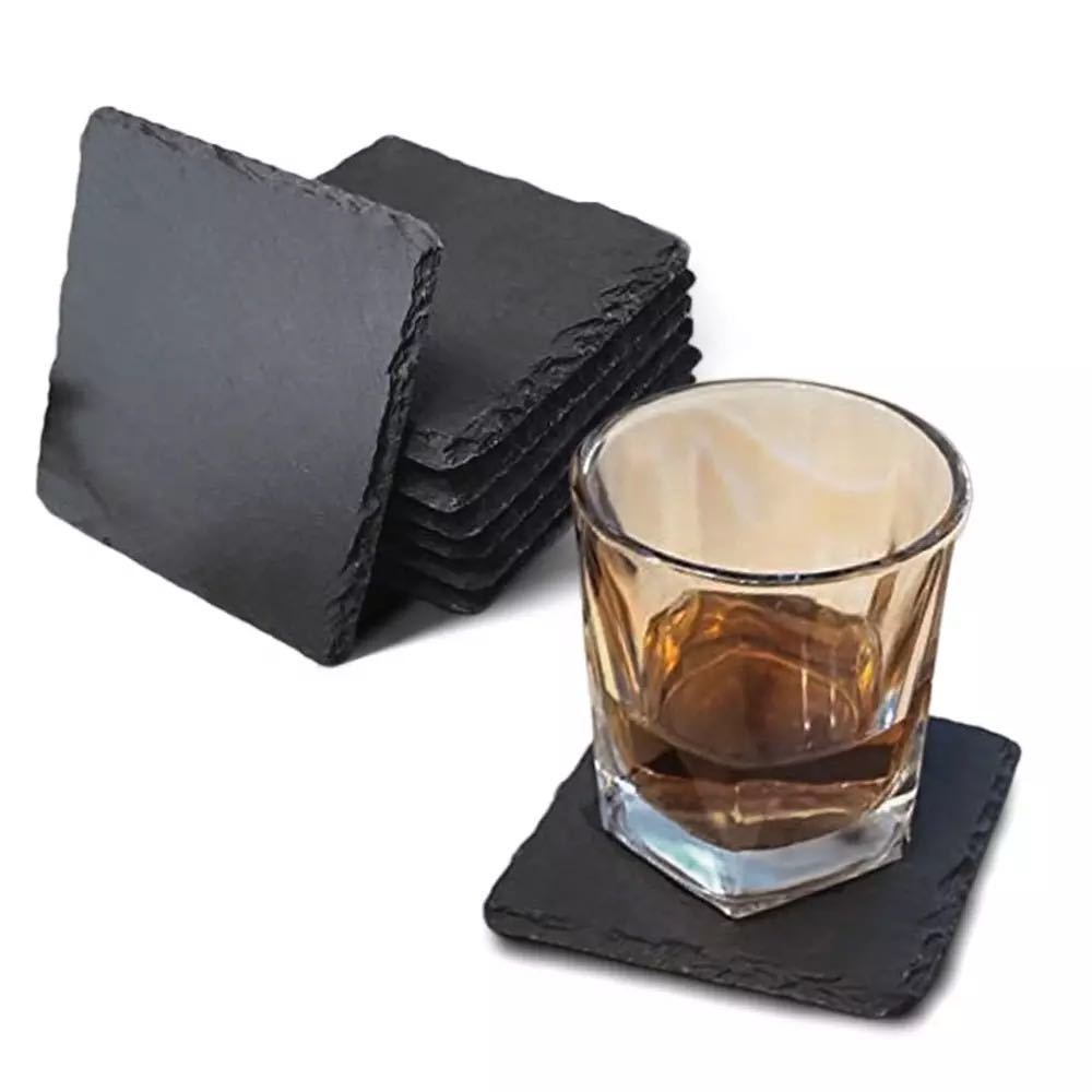 Оптовый натуральный сланец Coaster Bar Whisky Coaster Изолированный черный камень Coaster костюм Чайный коврик