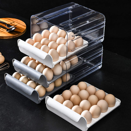 Egg Storage Box Kitchen Refrigerator Drop-resistant Anti-rolling Multi-layer Push-pull Sub-pack Transparent Drawer-type Egg Box with Lid