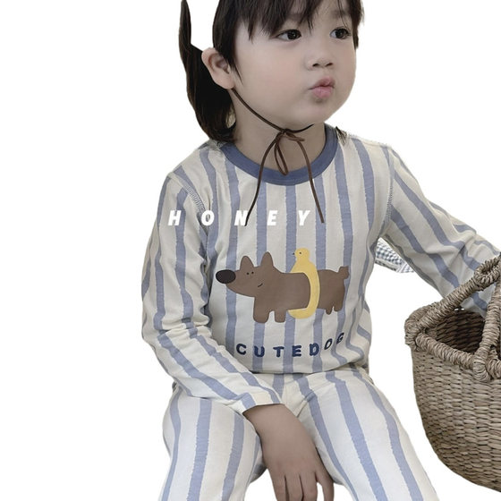 Size Roll Hey honey Boys and Girls Lycra Autumn Clothes and Trousers Underwear suit Pure Cotton Home Clothes Children's Pajamas