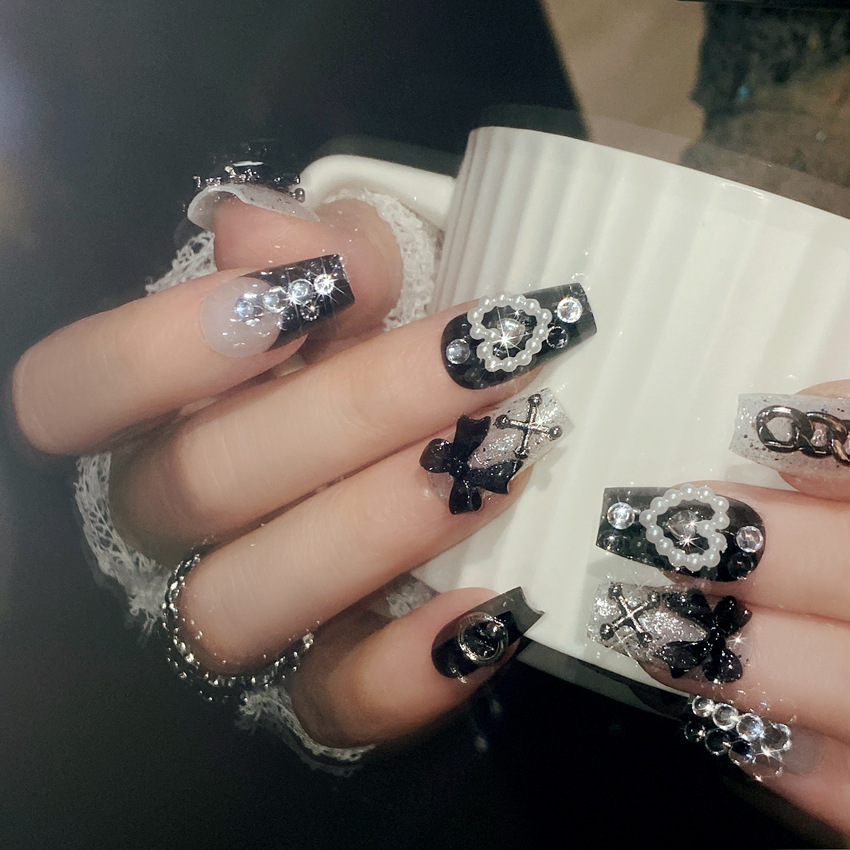Handmade Manicure Wearing Nail Pieces Fake Nail Stickers Cartoon Dark Dark Cute Fake Nail Finished Nail Patch U43
