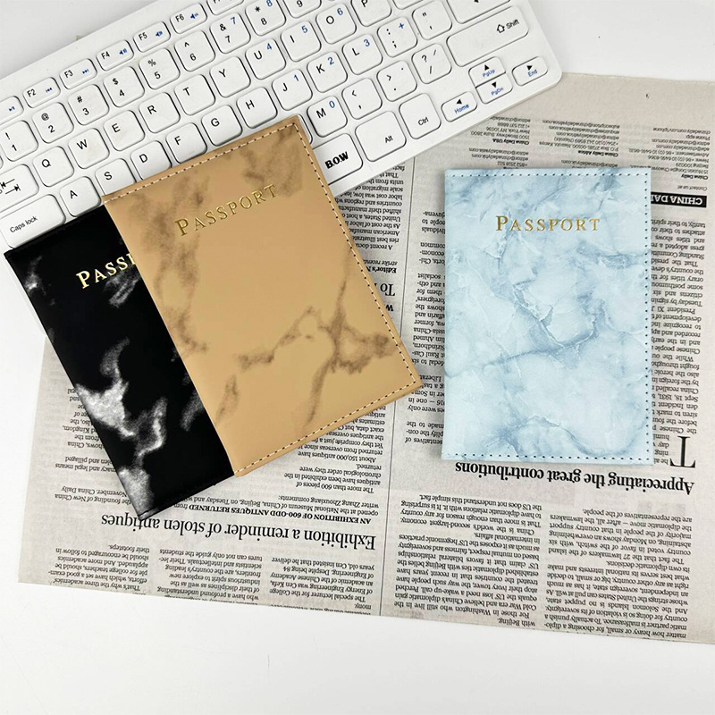 in stock Cross-border Multicolor Marble Pattern Passport Protective Cover Multi-function PU Leather Passport Bag with Card Holder