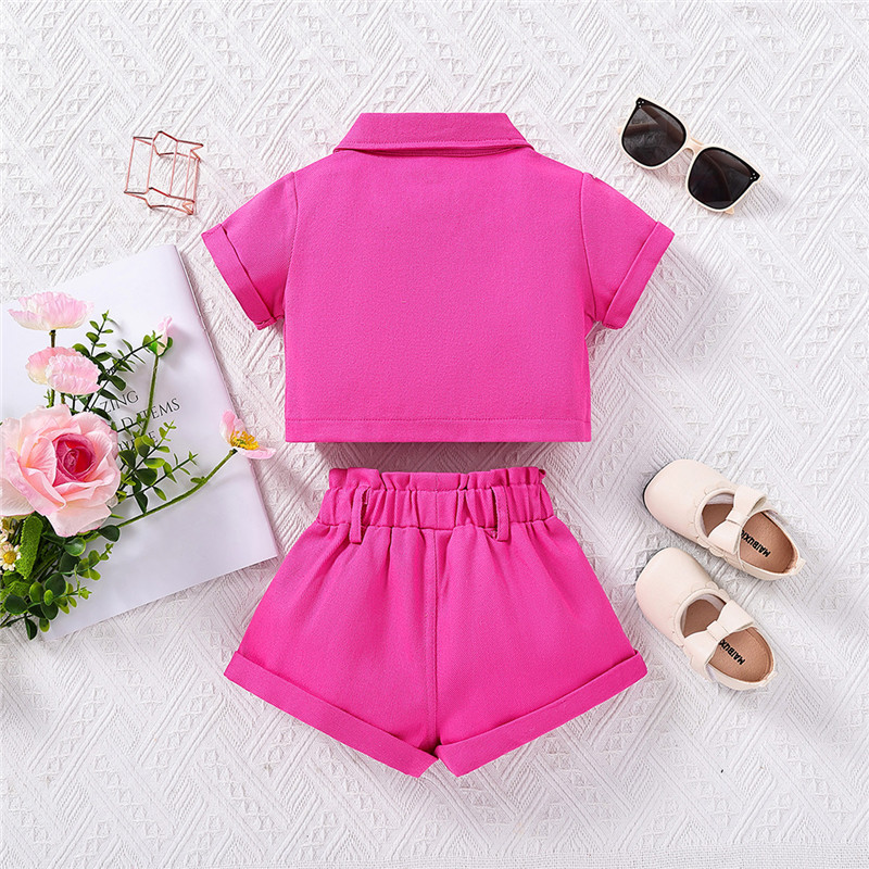 SAMGAMI BABY Foreign Trade children's clothing new summer girls western style denim suit Rose Red Coat + shorts