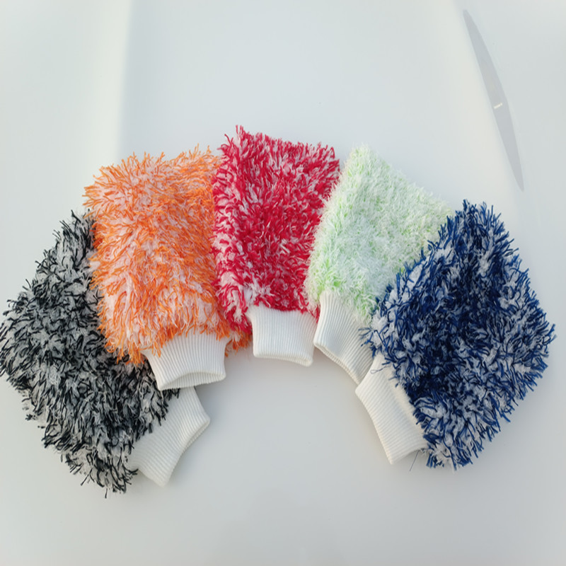 New double-sided color long short fleece coral fleece car cleaning gloves fine fiber cleaning car washing tools bear paw