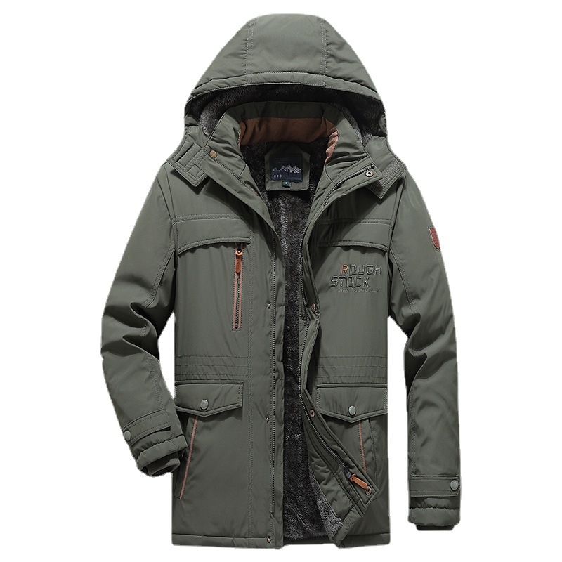 Men's sports outdoor jacket fleece-lined cotton-padded jacket loose mid-length cotton-padded jacket casual cotton-padded jacket thickened jacket