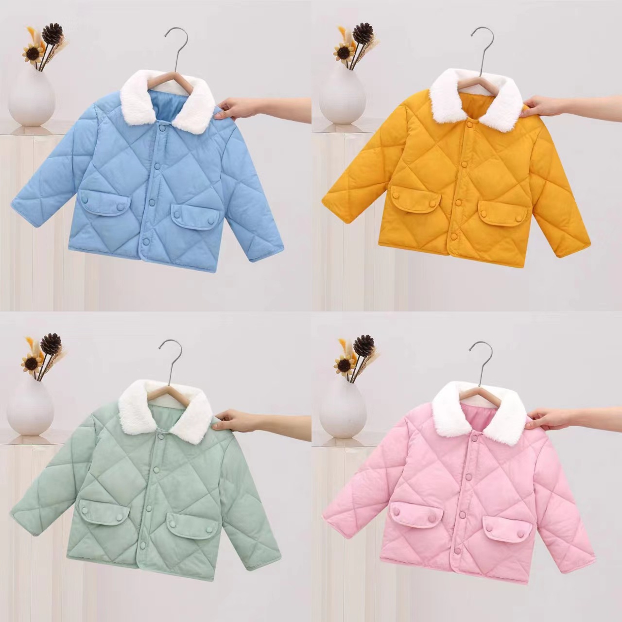 Amazon children's clothing autumn and winter children's Korean down cotton-padded jacket boys and girls baby thick warm fur collar coat winter clothing